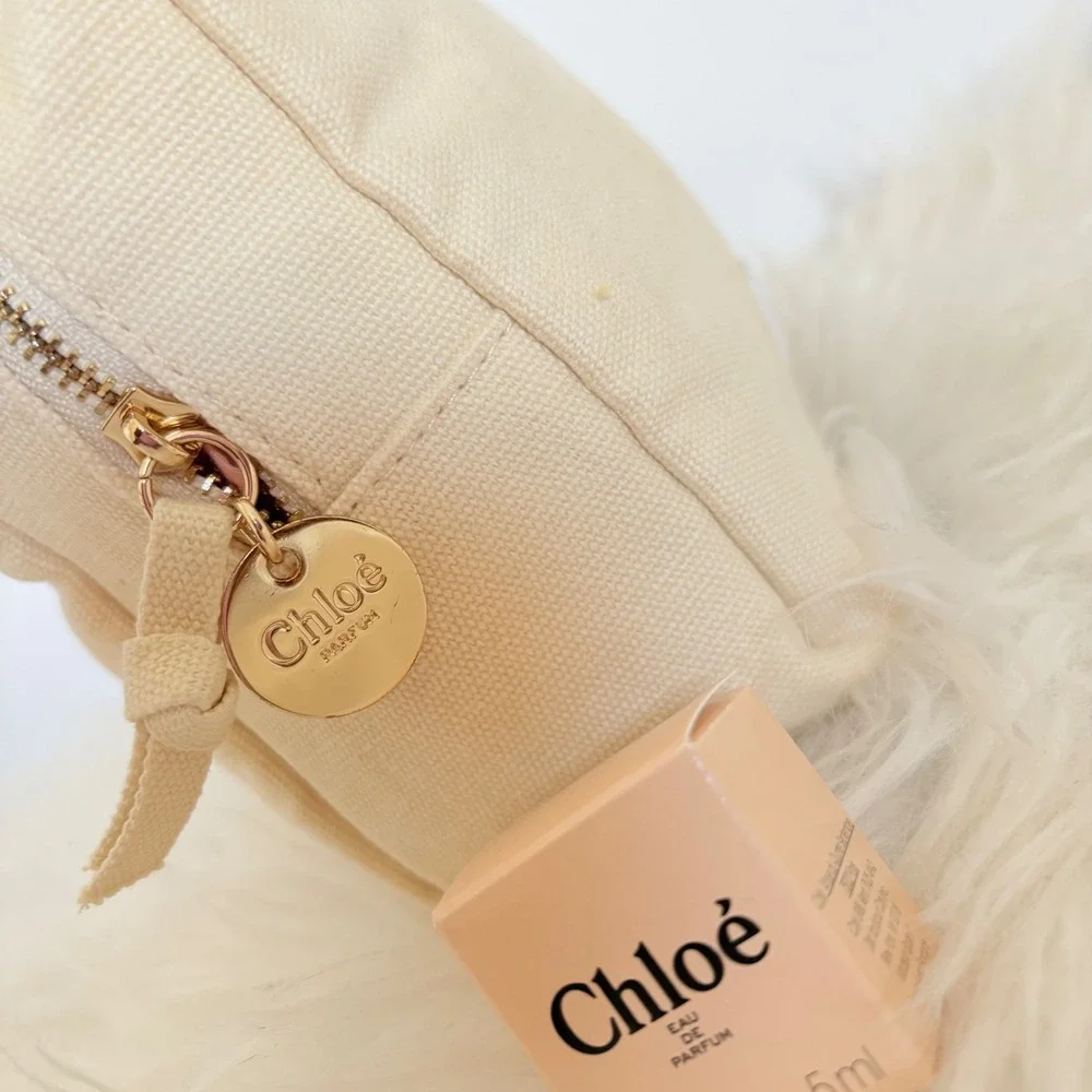 Chloe Parfums Cream Canvas Cosmetic Bag and 5ml Mini Eau de Parfum Set